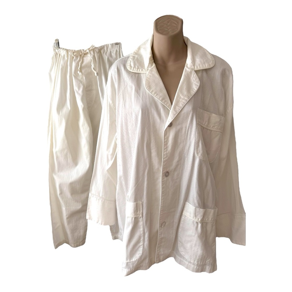 KASSATLY mens white cotton pajamas, Large